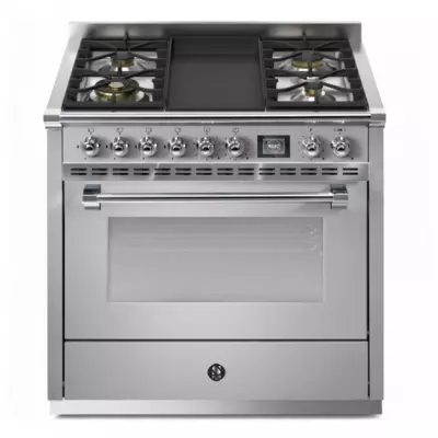 Piano de cuisson STEEL Ascot 90cm AQ9S-4T 1 four combi steam / 4 foyers gaz + plancha en finition inox 