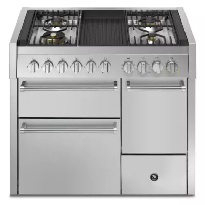 Piano de cuisson STEEL Genesi 100/3 Solid Door GQ10SFF-D-4B 100cm 3 fours / 4 foyers gaz + barbecue en finition inox