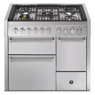 Piano de cuisson STEEL Genesi 100/3 Solid Door GQ10SFF-D-4M 100cm 3 fours / 5 foyers gaz en finition inox
