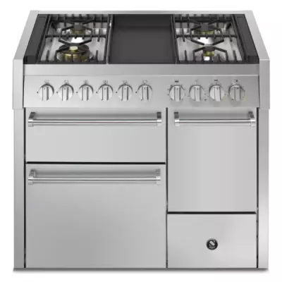 Piano de cuisson STEEL Genesi 100/3 Solid Door GQ10SFF-D-4T 100cm 3 fours / 4 foyers gaz + plancha en finition inox