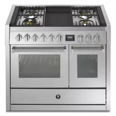 Piano de cuisson STEEL Genesi 100cm GQ10SF-4B 1 four combi steam + 1 four traditionnel / 4 gaz + barbecue en finition inox 