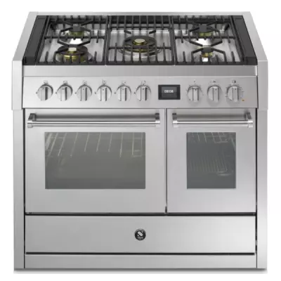 Piano de cuisson STEEL Genesi 100cm GQ10SF-4M 1 four combi steam + 1 four traditionnel / 5 foyers gaz en finition inox 