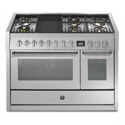 Piano de cuisson STEEL Genesi GQ12SF-6B 120cm 1 four combi steam + 1 four traditionnel / 7 gaz + barbecue en finition inox