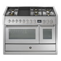 Piano de cuisson STEEL Genesi GQ12SF-6B 120cm 1 four combi steam + 1 four traditionnel / 7 gaz + barbecue en finition inox