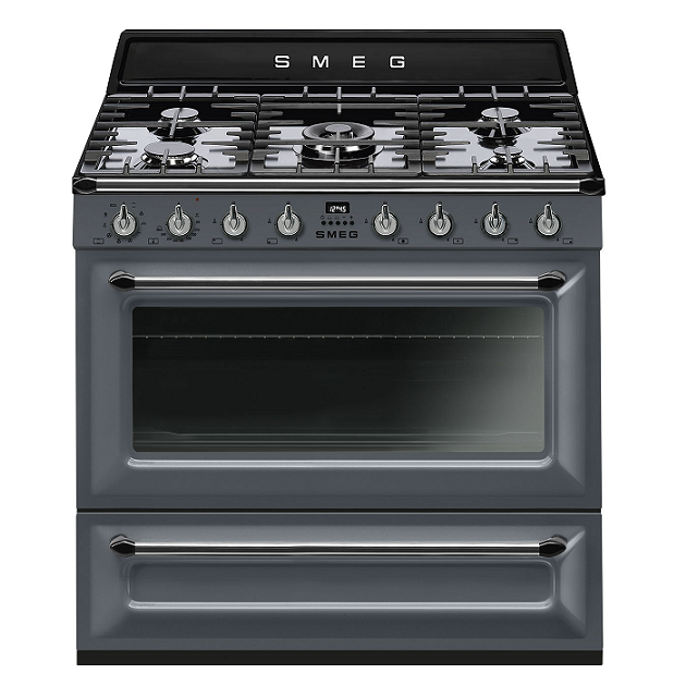 Piano de cuisson Victoria 90cm four multifonction catalyse 115l / 5 foyers  gaz Gris ardoise - SMEG Elite Réf. TR90GR2