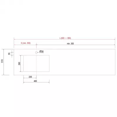 Plan de toilette COMPAKT avec vasque int�gr�e Prof. 46cm Largeur sur-mesure 60-80cm Ciment - SALGAR R�f. 25606