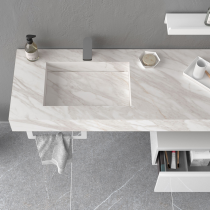 Plan de toilette COMPAKT avec vasque intégrée Prof. 46cm Largeur sur-mesure 60-80cm Marbre blanc - SALGAR Réf. 25478