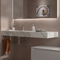Plan de toilette COMPAKT avec vasque intégrée Prof. 46cm Largeur sur-mesure 60-80cm Marbre blanc - SALGAR Réf. 25478
