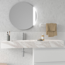 Plan de toilette COMPAKT avec vasque intégrée Prof. 46cm Largeur sur-mesure 60-80cm Marbre blanc - SALGAR Réf. 25478