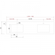 Plan de toilette COMPAKT double vasque intégrée P.51 L. sur-mesure 120.1-140cm Chêne africain - SALGAR Réf. 25460