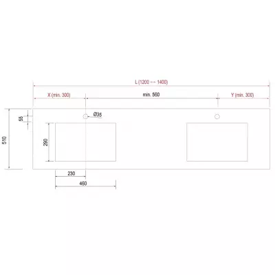 Plan de toilette COMPAKT double vasque int�gr�e P.51 L. sur-mesure 120.1-140cm Havana - SALGAR R�f. 83998