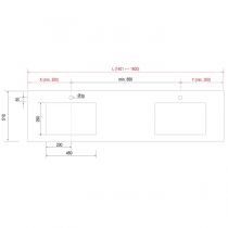 Plan de toilette COMPAKT double vasque intégrée P.51 L. sur-mesure 140.1-160cm Ciment - SALGAR Réf. 25615