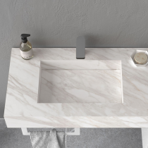 Plan de toilette COMPAKT double vasque intégrée P.51 L. sur-mesure 140.1-160cm Marbre blanc - SALGAR Réf. 25487