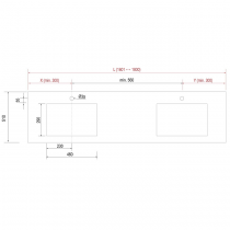 Plan de toilette COMPAKT double vasque intégrée P.51 L. sur-mesure 160.1-180cm Chêne africain - SALGAR Réf. 25462