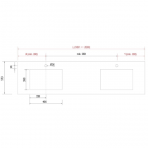 Plan de toilette COMPAKT double vasque intégrée P.51 L. sur-mesure 180.1-200cm Havana - SALGAR Réf. 84012