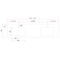 Plan de toilette COMPAKT P.46 2 vasques 56cm intégrées L. sur-mesure 140.1-160cm Marbre blanc - SALGAR Réf. 83349