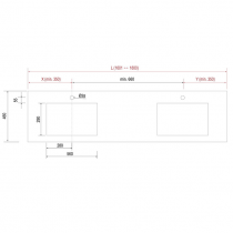 Plan de toilette COMPAKT P.46 2 vasques 56cm intégrées L. sur-mesure 160.1-180cm Ciment - SALGAR Réf. 83402
