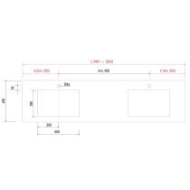 Plan de toilette COMPAKT P.46 2 vasques 56cm intégrées L. sur-mesure 180.1-200cm Chêne africain - SALGAR Réf. 83298