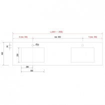 Plan de toilette COMPAKT P.46 2 vasques 56cm intégrées L. sur-mesure 200.1-250cm Ciment - SALGAR Réf. 83404