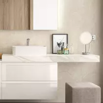 Plan de toilette COMPAKT P.46 L. sur-mesure 120.1-140cm Marbre blanc - SALGAR Réf. 26022