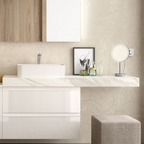 Plan de toilette COMPAKT P.46 L. sur-mesure 140.1-160cm Marbre blanc - SALGAR Réf. 26023