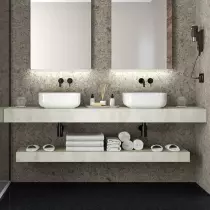 Plan de toilette COMPAKT P.46 pour 2 vasques L. sur-mesure 160.1-180cm Ciment - SALGAR Réf. 26055