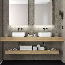 Plan de toilette COMPAKT P.46 pour 2 vasques L. sur-mesure 180.1-200cm Chêne africain - SALGAR Réf. 26004