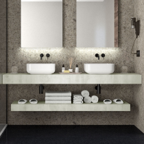 Plan de toilette COMPAKT P.46 pour 2 vasques L. sur-mesure 180.1-200cm Ciment  - SALGAR Réf. 26056