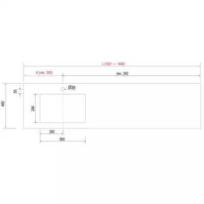 Plan de toilette COMPAKT P.46 vasque 56cm int�gr�e L. sur-mesure 120.1-140cm Havana - SALGAR R�f. 84099