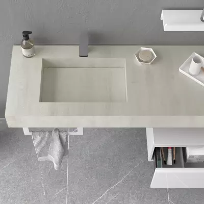 Plan de toilette COMPAKT P.46 vasque 56cm int�gr�e L. sur-mesure 140.1-160cm Ciment - SALGAR R�f. 83396