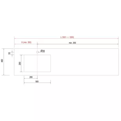 Plan de toilette COMPAKT P.46 vasque 56cm int�gr�e L. sur-mesure 160.1-180cm Marbre blanc - SALGAR R�f. 83345