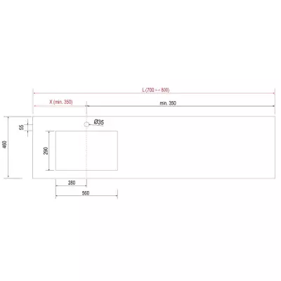Plan de toilette COMPAKT P.46 vasque 56cm int�gr�e L. sur-mesure 70-80cm Havana - SALGAR R�f. 84096