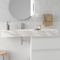 Plan de toilette COMPAKT P.46 vasque 56cm intégrée L. sur-mesure 70-80cm Marbre blanc - SALGAR Réf. 83340