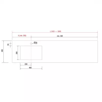 Plan de toilette COMPAKT P.460 L. sur-mesure 1401-1600 mm Havana - SALGAR R�f. 83974