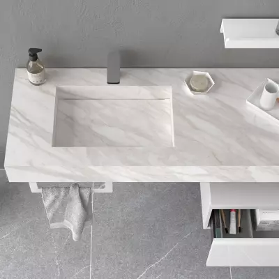 Plan de toilette COMPAKT P.460 L. sur-mesure 1801-2000 mm Marbre blanc - SALGAR R�f. 25432