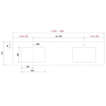 Plan de toilette COMPAKT P.51 2 vasques 56cm intégrées L. sur-mesure 160.1-180cm Havane - SALGAR Réf. 84119