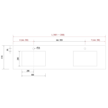 Plan de toilette COMPAKT P.51 2 vasques 56cm intégrées L. sur-mesure 180.1-200cm Ciment - SALGAR Réf. 83416