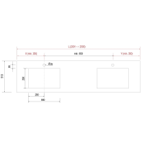 Plan de toilette COMPAKT P.51 2 vasques 56cm intégrées L. sur-mesure 200.1-250cm Ciment - SALGAR Réf. 83417