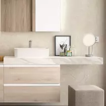 Plan de toilette COMPAKT P.51 L. sur-mesure 120.1-140cm Marbre blanc- SALGAR Réf. 26087