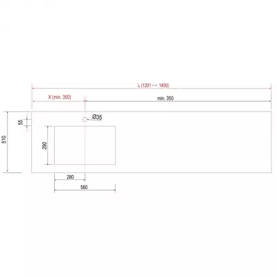 Plan de toilette COMPAKT P.51 vasque 56cm int�gr�e L. sur-mesure 120.1-140cm Ciment - SALGAR R�f. 83408