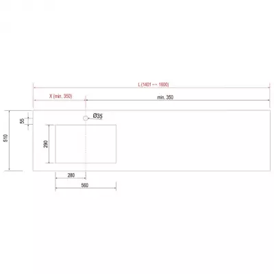 Plan de toilette COMPAKT P.51 vasque 56cm int�gr�e L. sur-mesure 140.1-160cm Ciment - SALGAR R�f. 83409