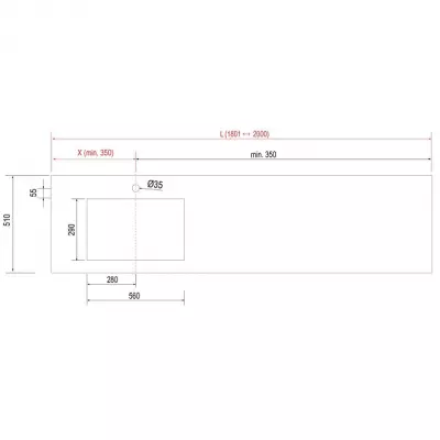 Plan de toilette COMPAKT P.51 vasque 56cm int�gr�e L. sur-mesure 180.1-200cm Marbre blanc - SALGAR R�f. 83359