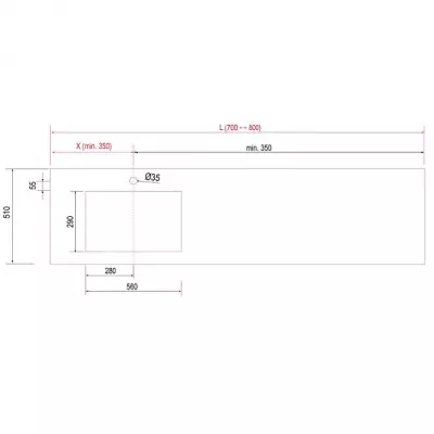 Plan de toilette COMPAKT P.51 vasque 56cm int�gr�e L. sur-mesure 70-80cm Ciment- SALGAR R�f. 83405
