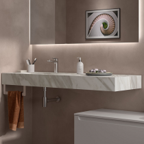 Plan de toilette COMPAKT P.51 vasque 56cm intégrée L. sur-mesure 70.1-80cm Marbre blanc - SALGAR Réf. 83353
