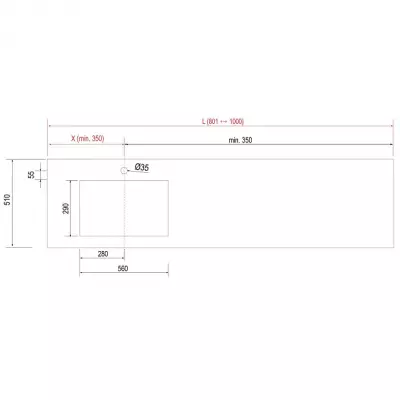 Plan de toilette COMPAKT P.51 vasque 56cm int�gr�e L. sur-mesure 80.1-100cm Marbre blanc - SALGAR R�f. 83354