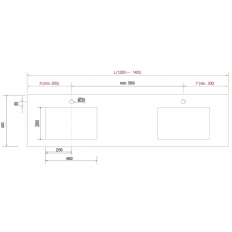 Plan de toilette COMPAKT vasque double intégrée P.460 L. sur-mesure 1201-1400mm Marbre blanc - SALGAR Réf. 25434