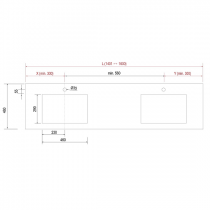 Plan de toilette COMPAKT vasque double intégrée P.460 L. sur-mesure 1401-1600mm Havana - SALGAR Réf. 83979