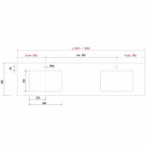 Plan de toilette COMPAKT vasque double intégrée P.460 L. sur-mesure 1601-1800mm Graphite pierre - SALGAR Réf. 103194