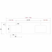Plan de toilette COMPAKT vasque double intégrée P.460 L. sur-mesure 2001-2500mm Chêne africain - SALGAR Réf. 24482