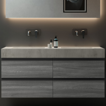 Plan de toilette COMPAKT vasque double intégrée P.460 L. sur-mesure 2001-2500mm Ciment - SALGAR Réf. 25605